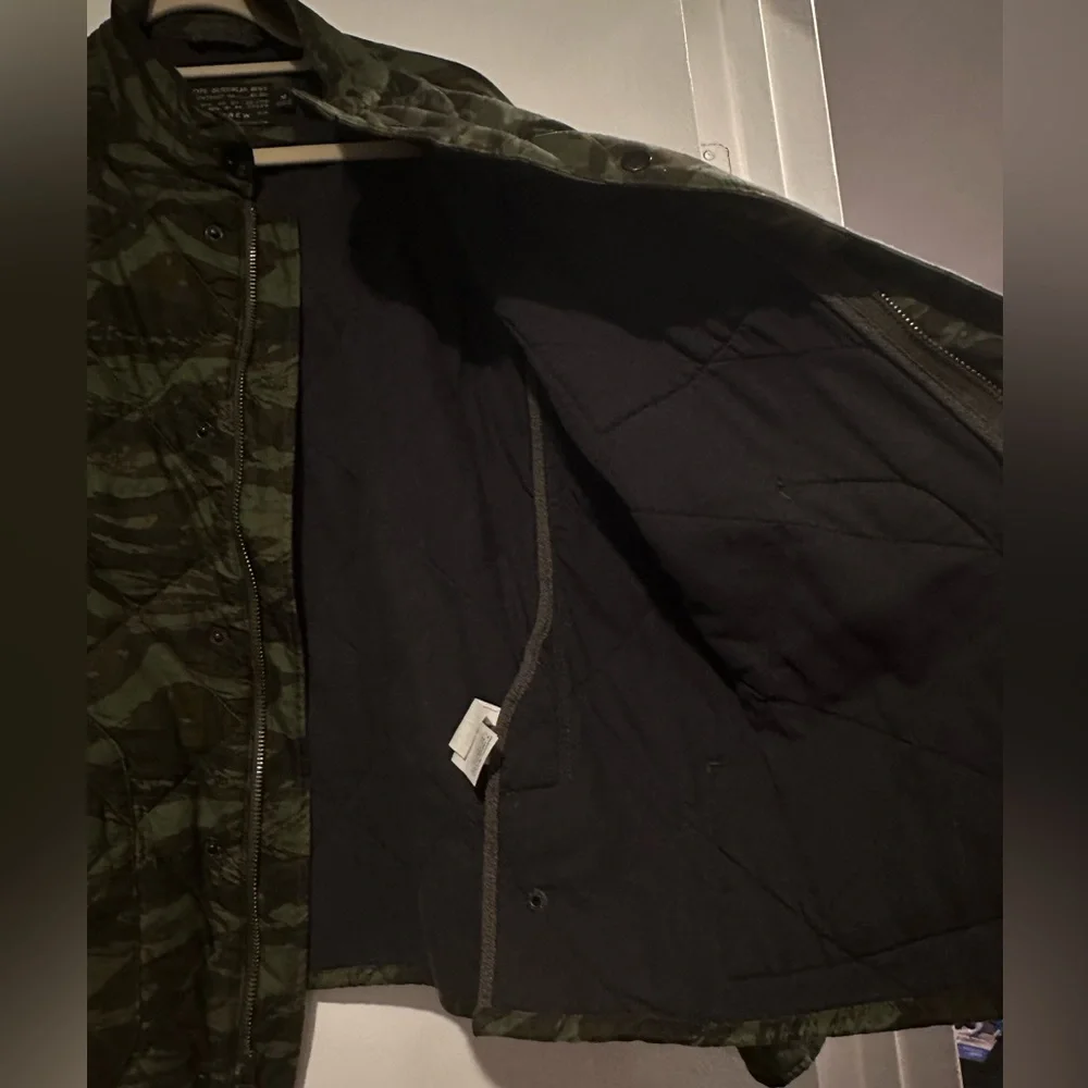 J. Crew Men's Olive Camo Quilted Field Jacket with Red Lining